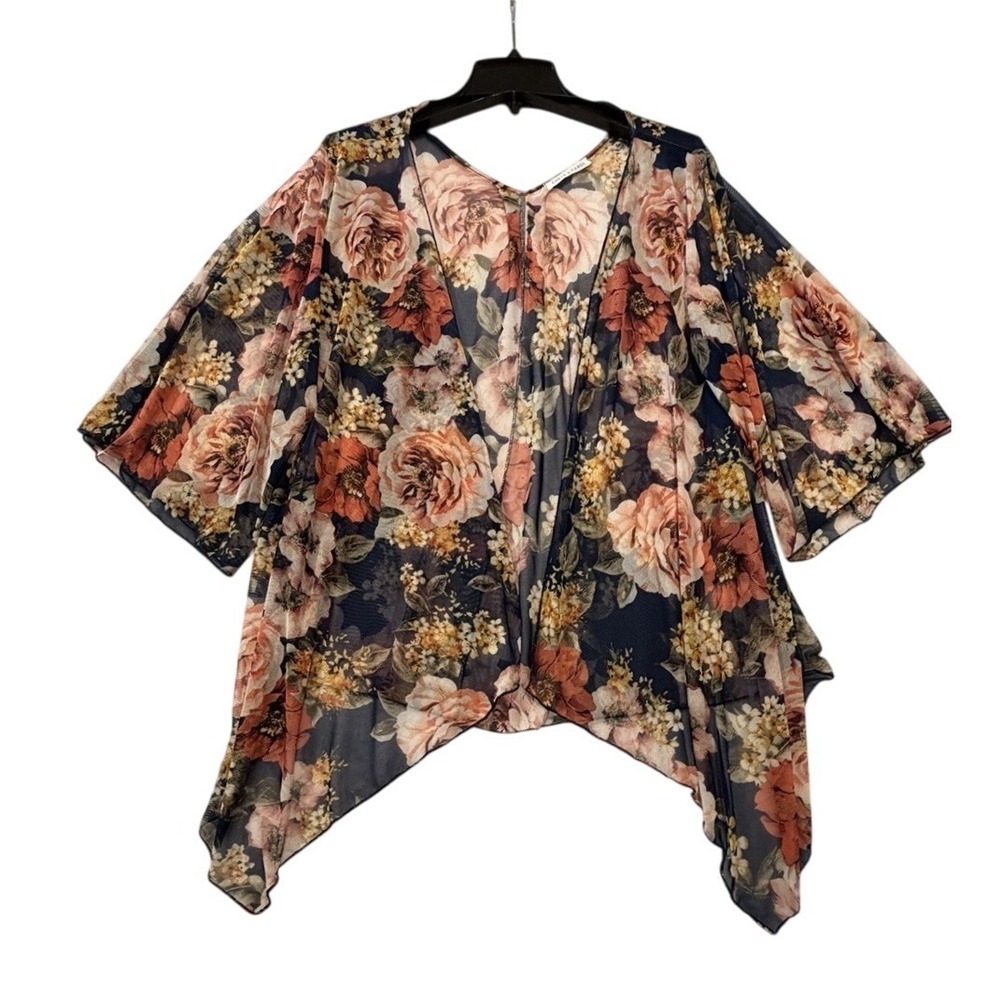 CHRIS & CAROL Women's Navy Floral‎ Sheer Kimono Cardigan Boho Lightweight